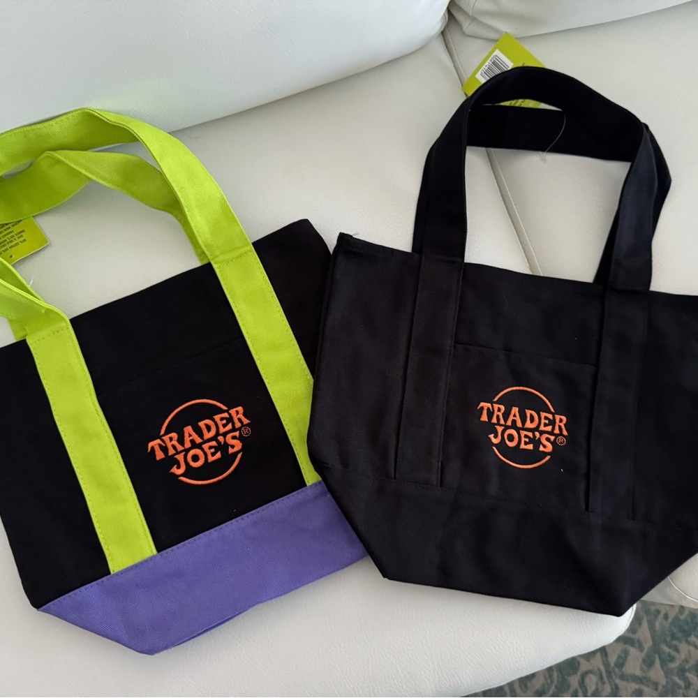 Trader Joe's Black and Purple Tote Bags